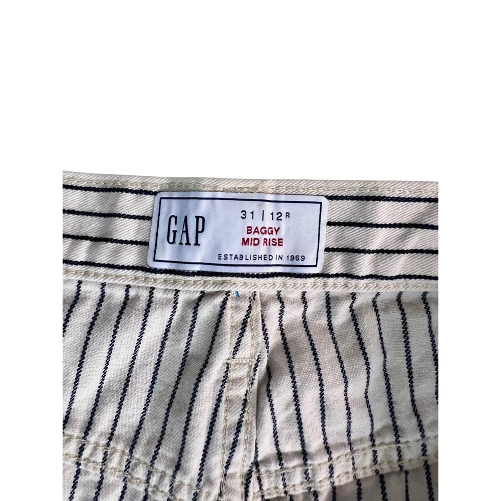 Gap Baggy Mid Rise Jeans Womens 31/12R Cream Navy Striped Wide Leg Denim - Picture 3 of 5